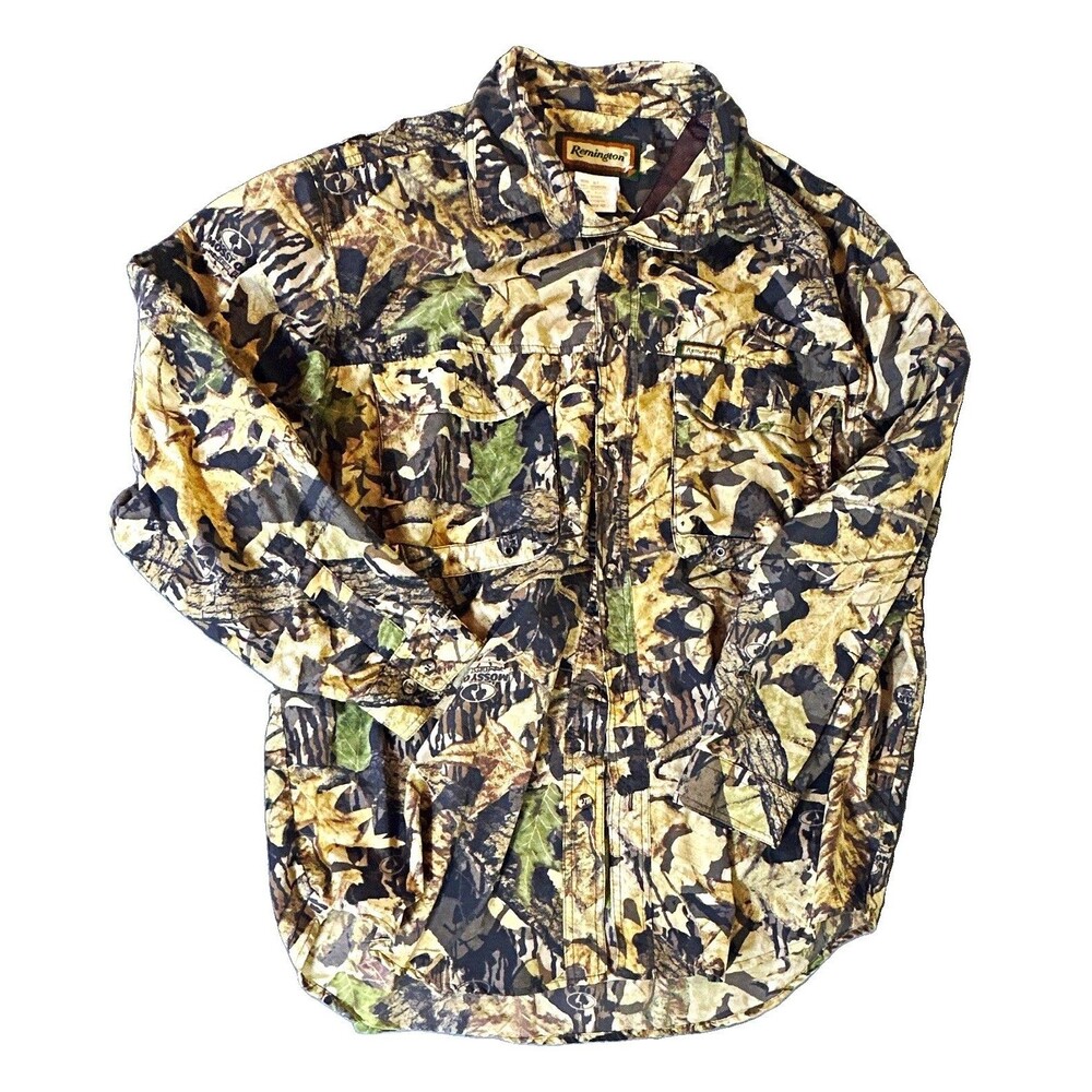 Remington Mossy Oak Camo Shirt Mens XL Button Forest Floor Long Sleeve Nylon